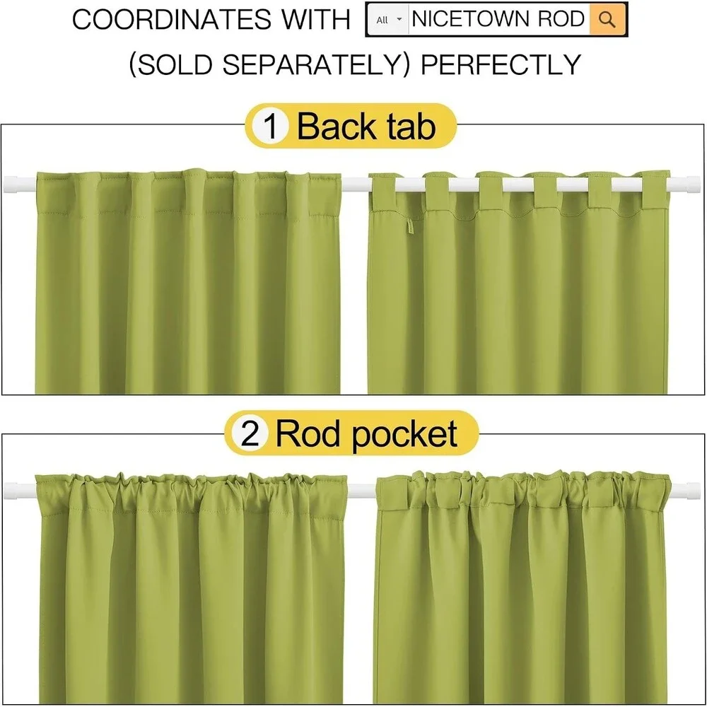 NICETOWN Grass Green Blackout Curtains 52x95 Set of 2 Window Panels 84